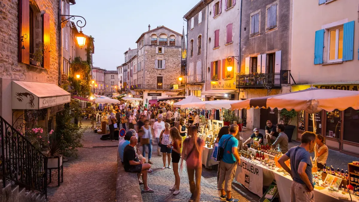 Night market atmosphere in Ardèche