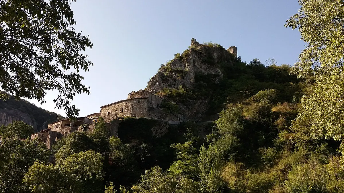 View of the old village of Rochecolombe
